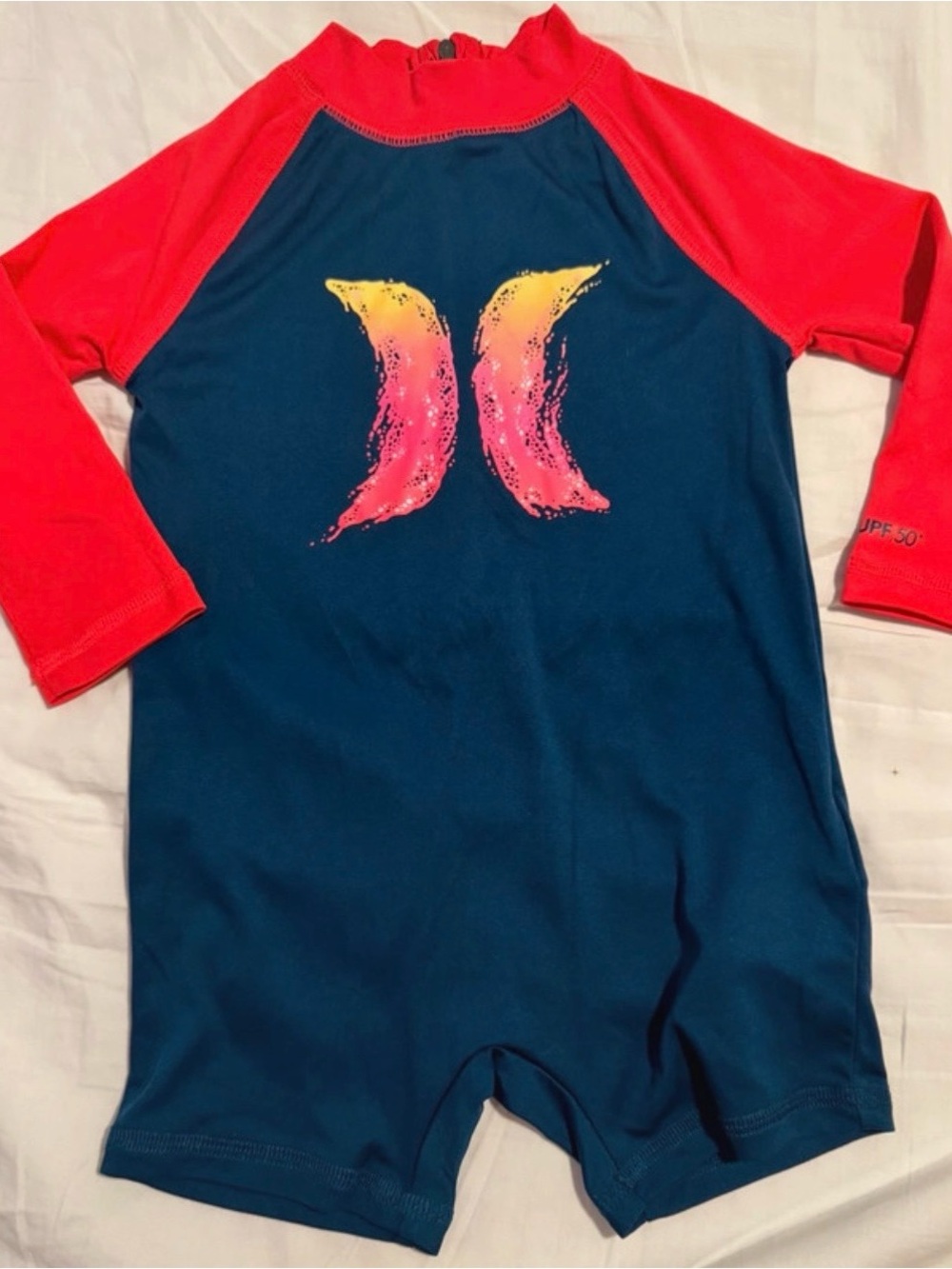 Hurley Navy & Red Rash Guard One-Piece Swimsuit